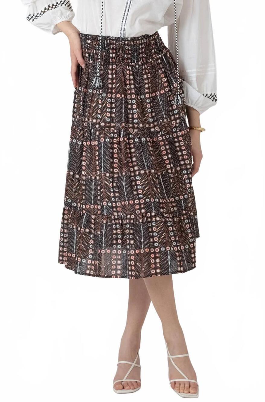 NEW DEX smocked waist midi skirt in brown